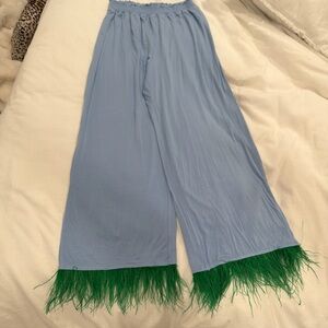 Feather Pants WeWoreWhat Light Blue green feather Pants